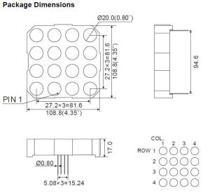 4 Inch 4X4 Single Color LED DOT Matrix